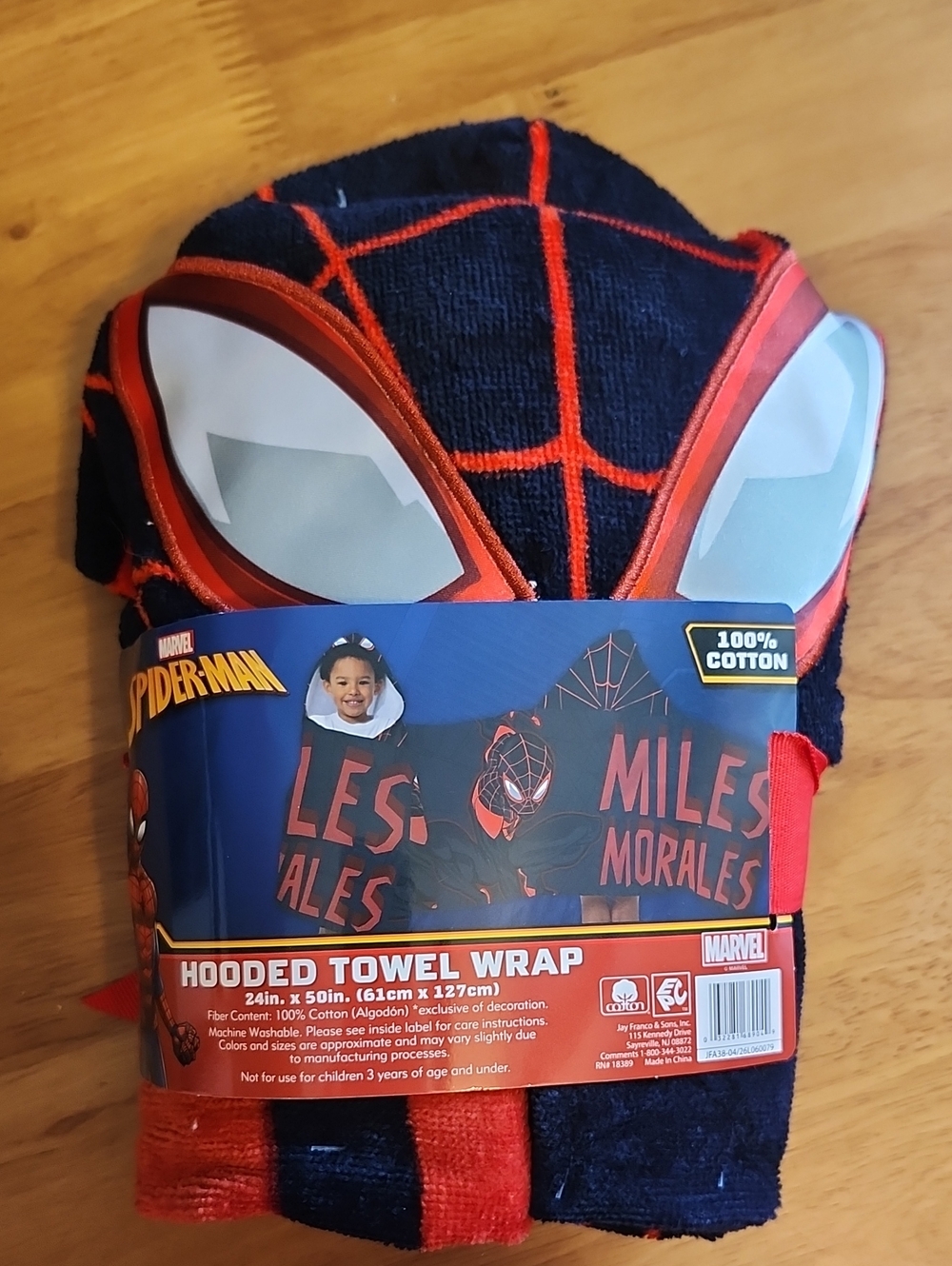 NWT Marvel Miles Morales Hooded Towel Wrap - Black & Red